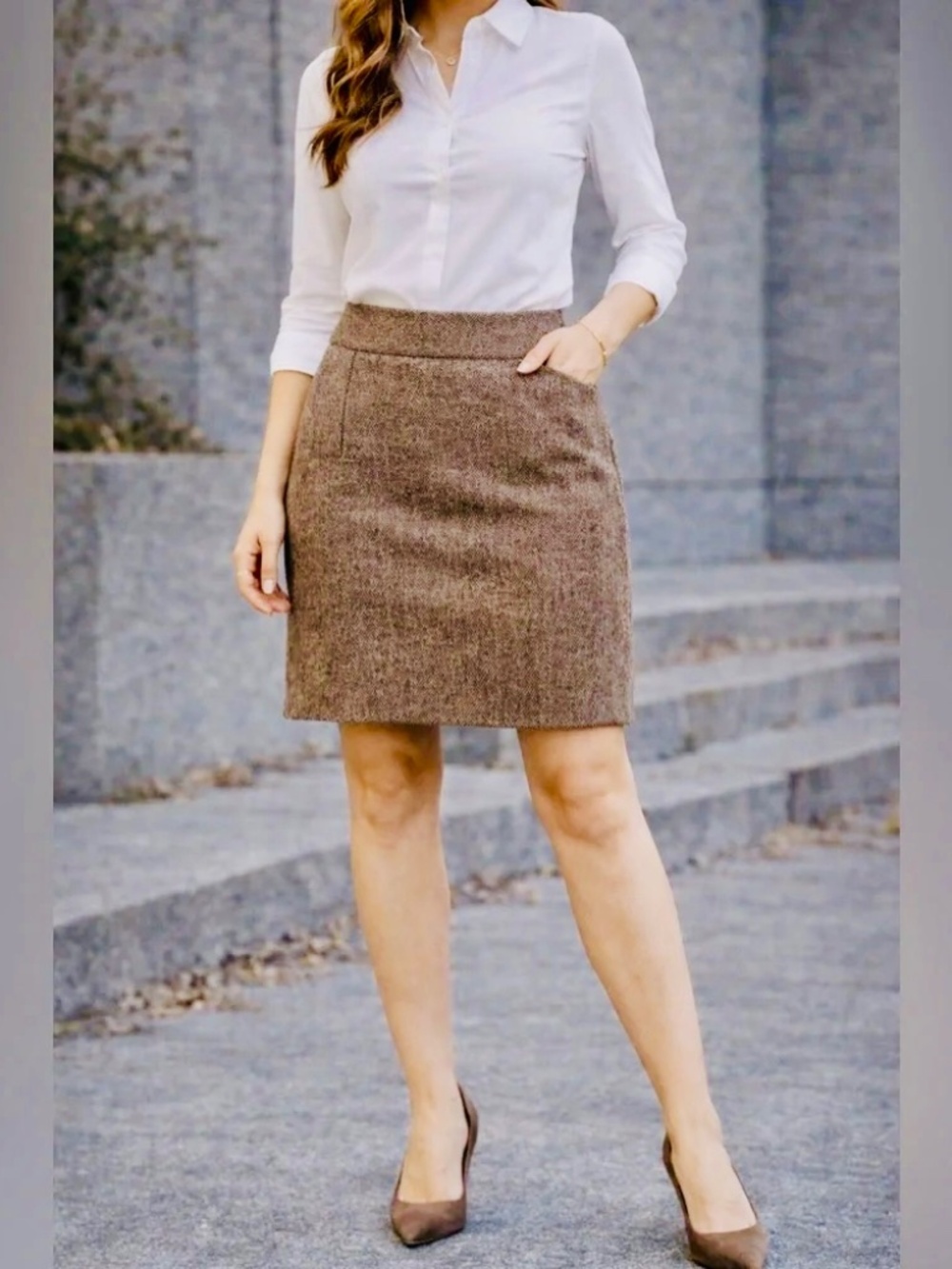 Banana Republic Brown Tweed Wool Blend Mini Skirt - lined pockets - Size 6